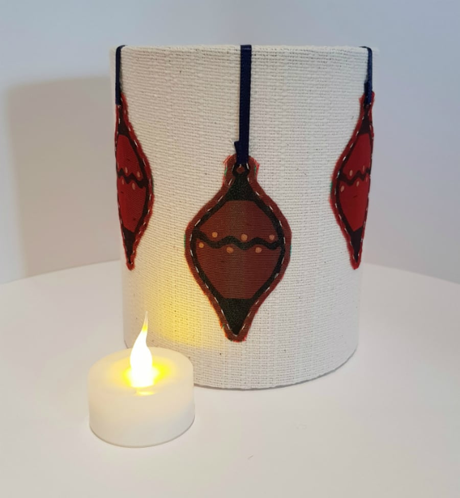 Hand printed bauble lantern (Cream with Navy Ribbon)