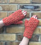 Fingerless gloves - Orange tweed hand warmers - hand knitted mittens - Image 2