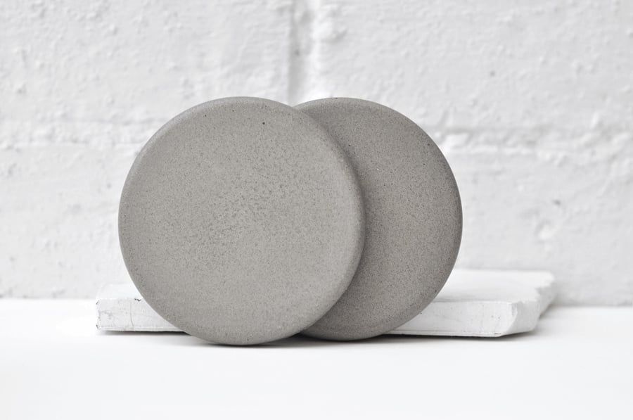 Set of 2 Handmade Concrete Coasters - Round Industrial Design Modern Cup Coaster