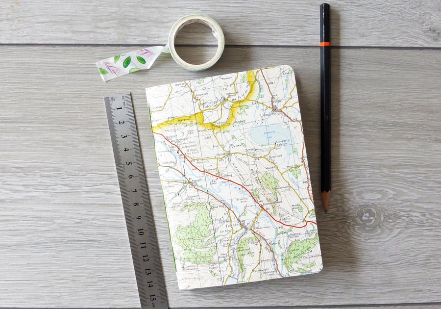 Set of two handbound small A6 notebooks with map covers