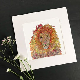 'Lion' 8" x 8" Mounted Print