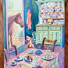 Visitor for Tea!! A horse!! A6 greeting card.
