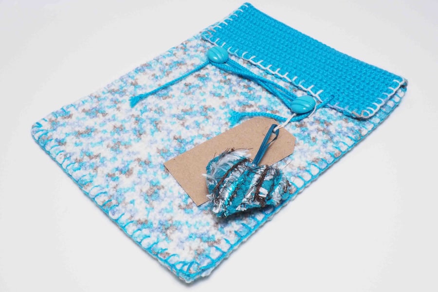 Free P&P. Gift bag & heart keepsake & gift tag, turquoise, white, lilac & beige