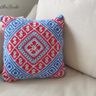 Crochet pillowcase, 16 x16 inches mosaic cushion cover,  living room décor 