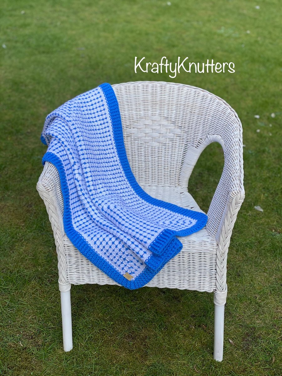 Handmade Blue and White Crochet Baby Blanket