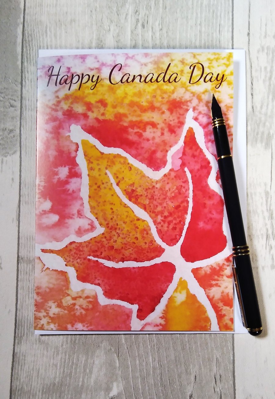 Canada Day card. Maple leaf card. Canadian celebration card.