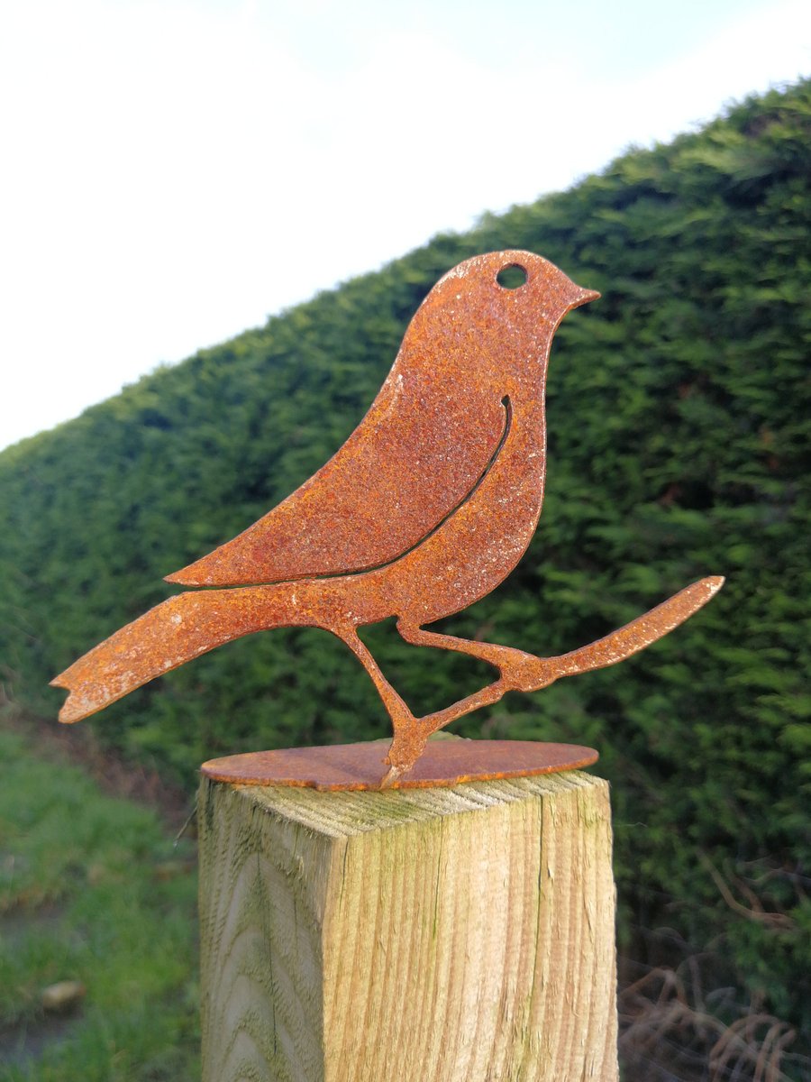 Rusted Metal Bird on Branch Garden Art Rusty Outdoor Ornaments Metal Sculpture