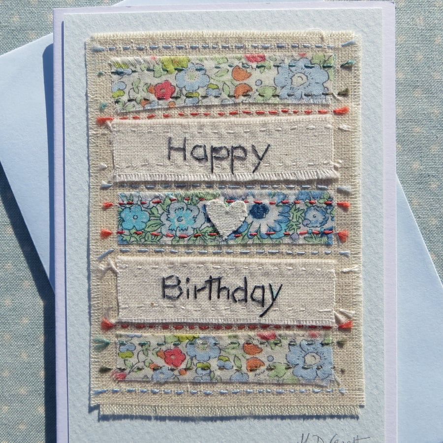 Hand-stitched birthday card full of homespun charm for someone special!