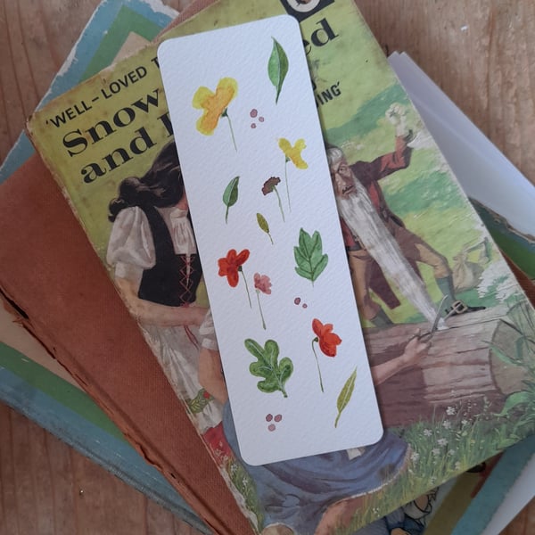 Hand Painted Flowers And Leaves Bookmark