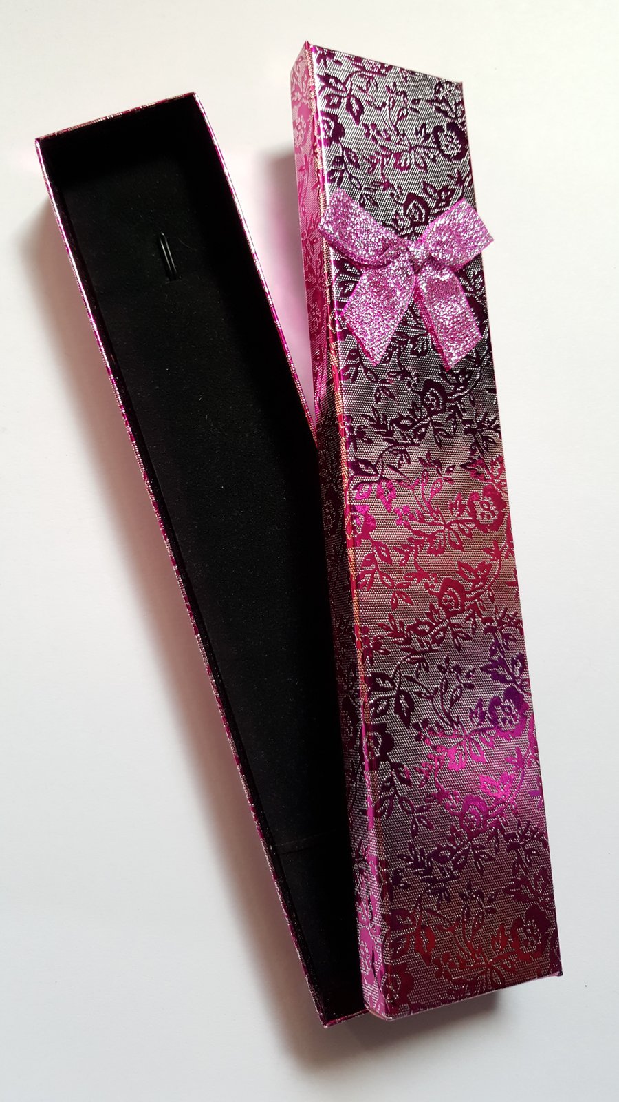 1 x Cardboard Jewellery Gift Box - 21.5cm - Metallic Flowers - Pink