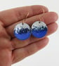 Copper Textured Dangle Earrings in Blue and White with Glass Sprinkles - Image 4