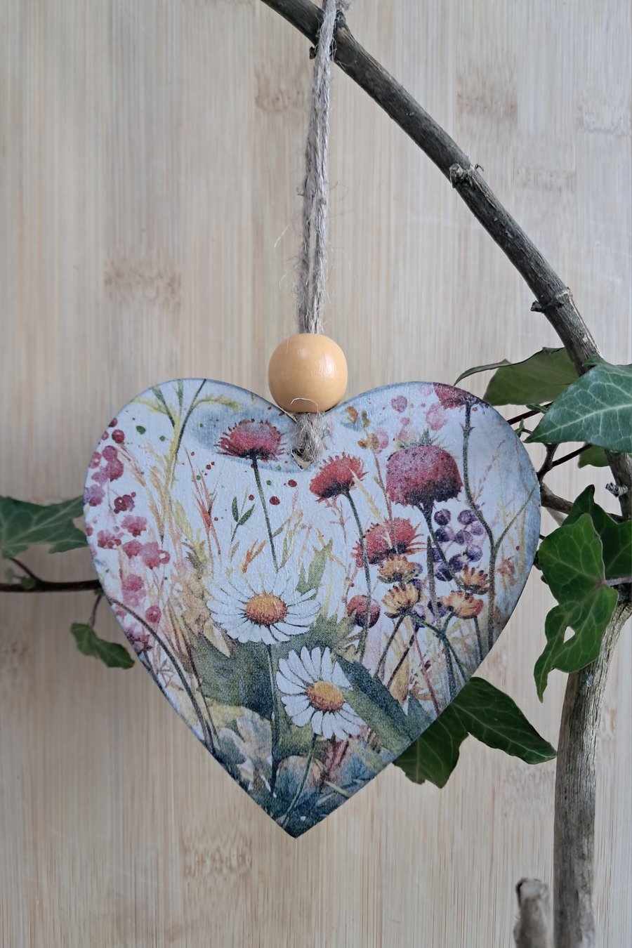 Wooden Hanging Heart with Paper Decoupage