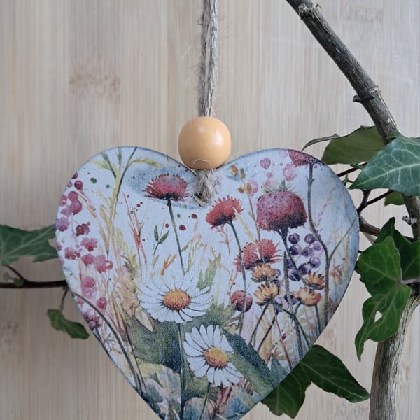 Wooden Hanging Heart with Paper Decoupage