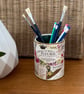 Old Wine Bottle Labels with Art Prints Decoupaged Tin Can Pencil Pen Storage Pot