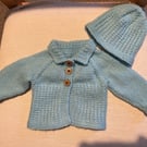 Arctic blue hat and cardigan set for baby boy aged 0-3 months