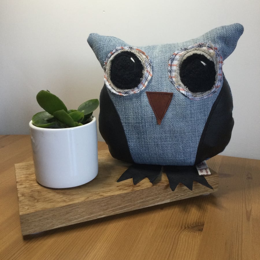 Donald, Derek, David and Daren, the Denim Owl OrnamentsDoorstops. UK Handmade ow
