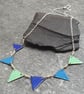 Blue and green enamel bunting flag necklace, Sterling silver and copper - Image 4