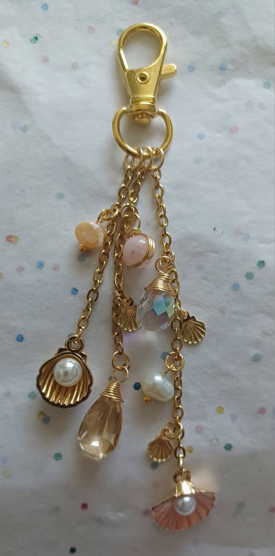 Handmade Shell and Pearls Bag Charm