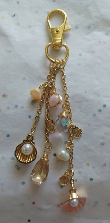 Handmade Shell and Pearls Bag Charm