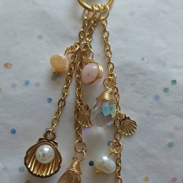 Handmade Shell and Pearls Bag Charm