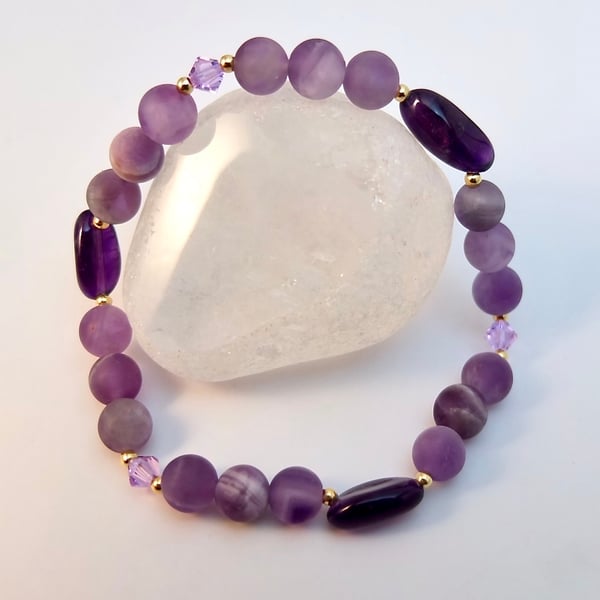 Amethyst Bracelet With Swarovski Crystals And Gold Vermeil - Handmade In Devon