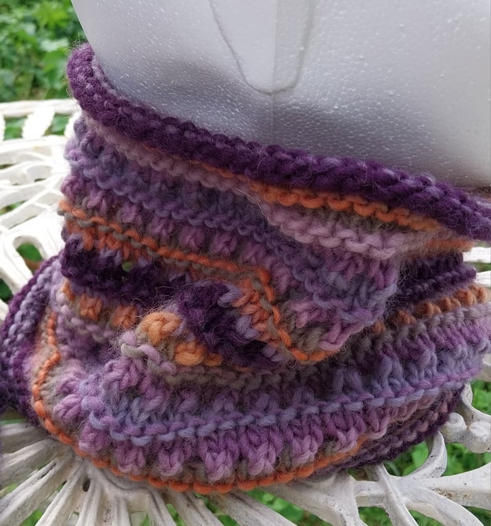 Handknit chunky wool circular cowl col 4