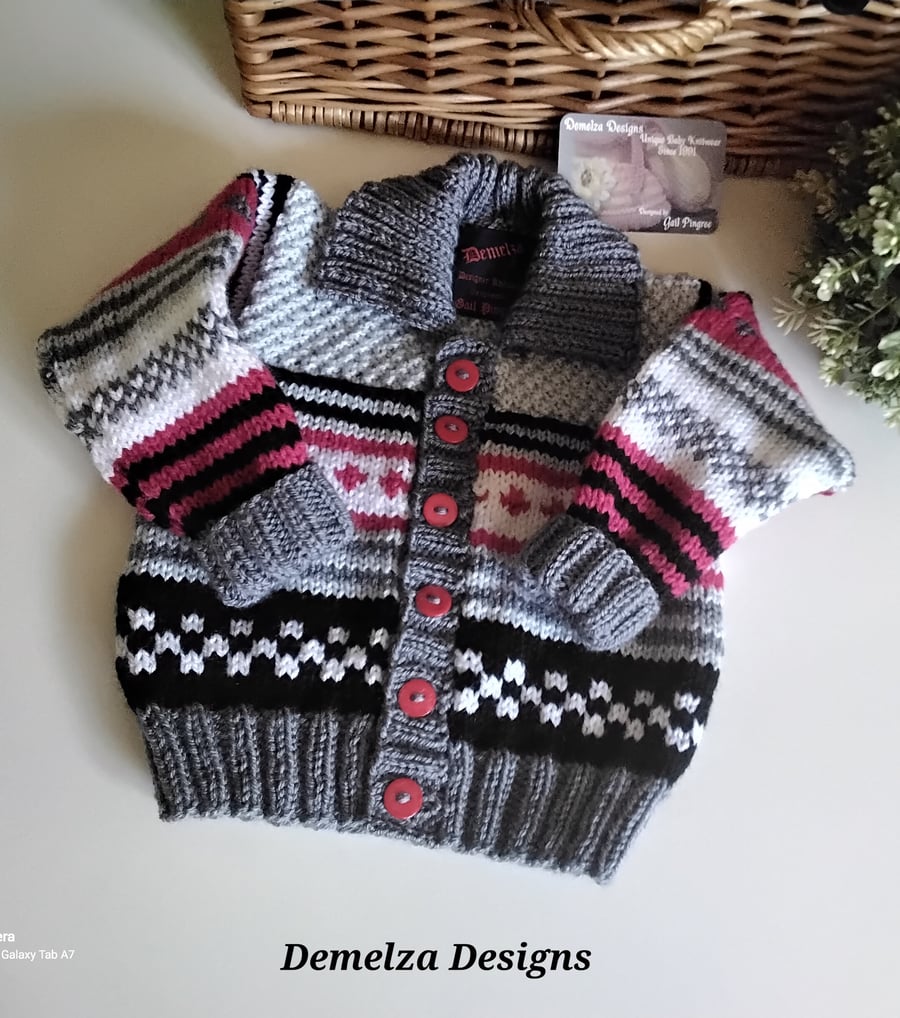 Baby Boy's Traditional Hand Knitted Fairisle Cardigan  9-18 months 