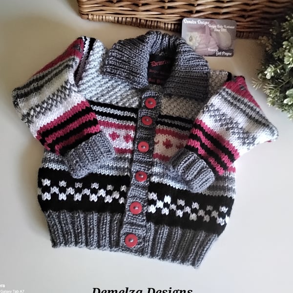 Baby Boy's Traditional Hand Knitted Fairisle Cardigan  9-18 months 