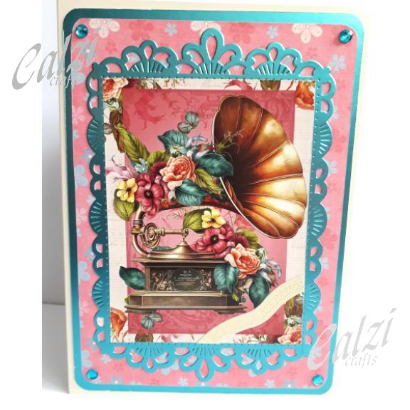 Gramaphone & Flowers Birthday Card