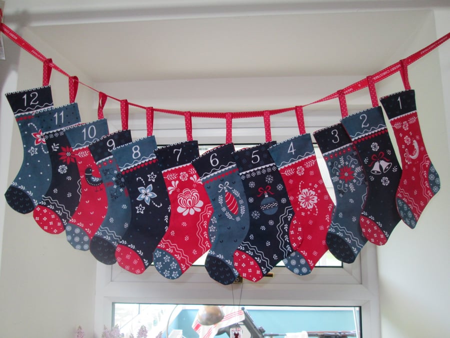 Scandi ADVENT MINI STOCKINGS GARLAND decoration, a great family keepsake 
