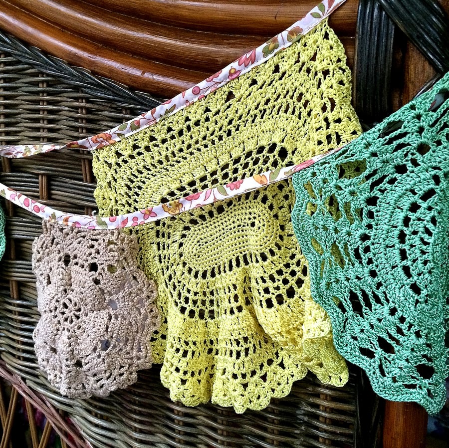 Vintage Green and Yellow Doily bunting - great for Christmas or Weddings! 