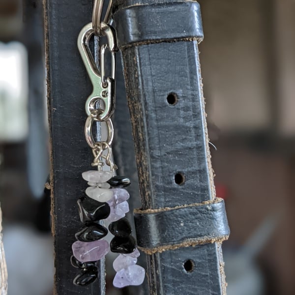 Amethyst and black tourmaline bridle charm for relaxation and protection