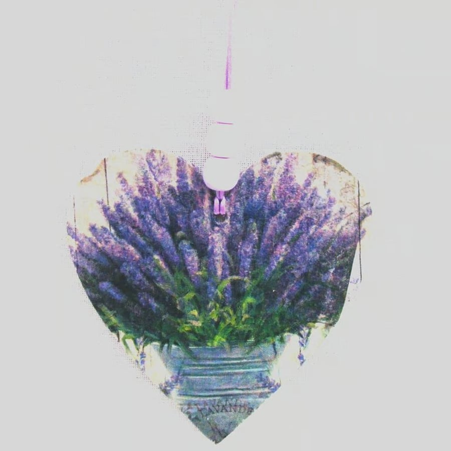 Lavender decoupaged wooden heart wall decoration