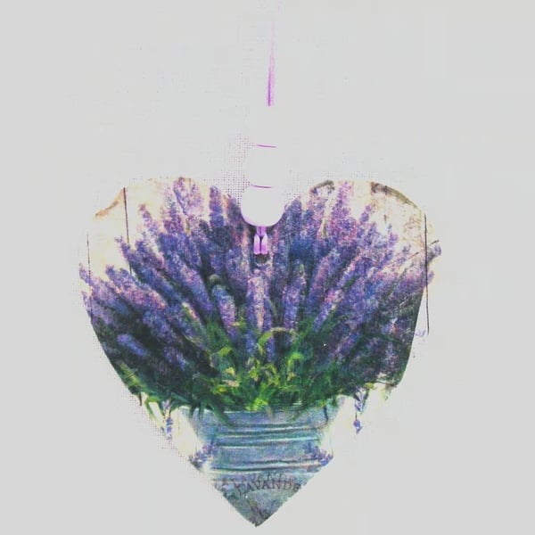 Lavender decoupaged wooden heart wall decoration