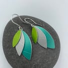 Aluminium layered parrot wing earrings teal lime green