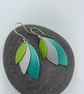 Aluminium layered parrot wing earrings teal lime green
