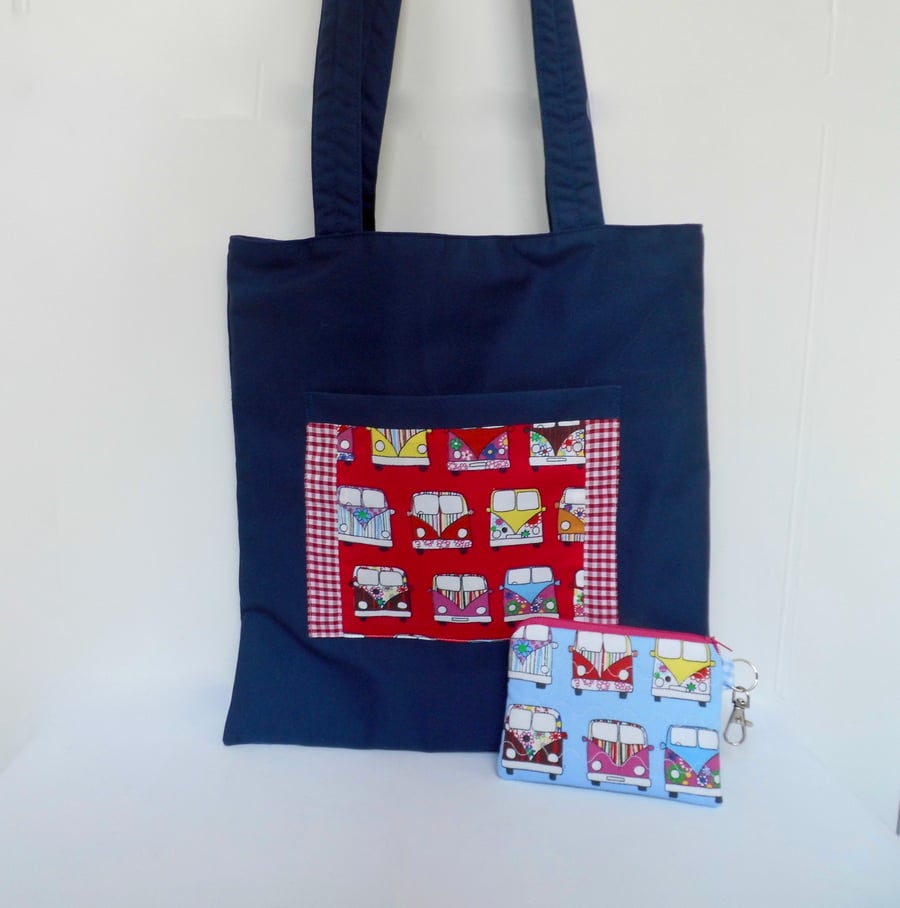 sold Tote bag and purse camper van theme long handles 