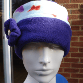 Fleece Pill Box Hat Purple and Pale Blue With Butterflies (R267)