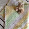 Crochet Baby Blanket in White,Lemon and Green.