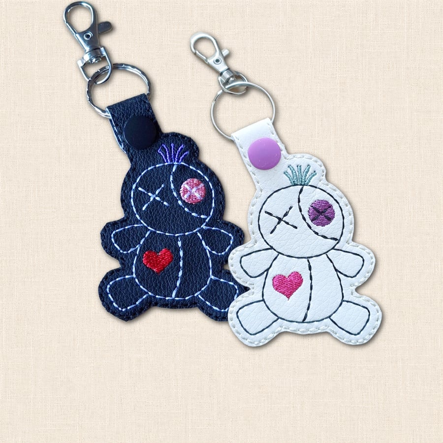 Voodoo Doll Keyring - Gothic Embroidered Faux Leather Bag Charm