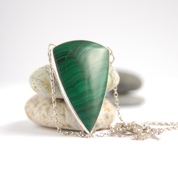 Malachite and sterling silver statement pendant