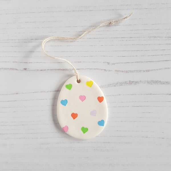 Easter egg with pastel hearts hanging decoration OR magnet