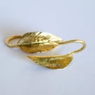 18ct Gold Earrings: Handmade Folded Leaf with Hallmark