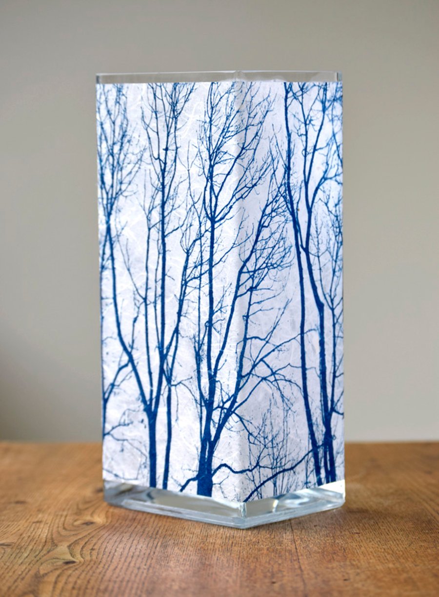 Large Branch Cyanotype Vase Blue and White