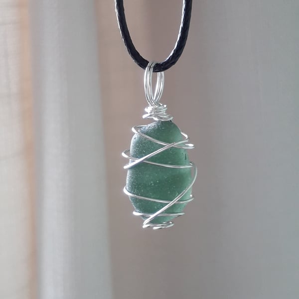 Sea Glass Pendant, Authentic Green Beach Glass Pendant, Natural Jewellery