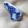 Blue, beach pottery brooch. 