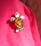 Silver Turtle Brooch with Opal Glass