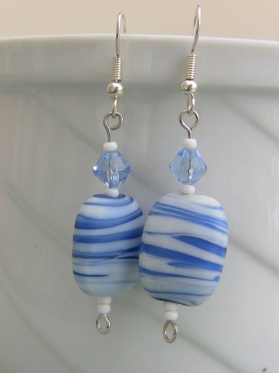 SALE! 40%off Blue and white beaded drop earrings, E58