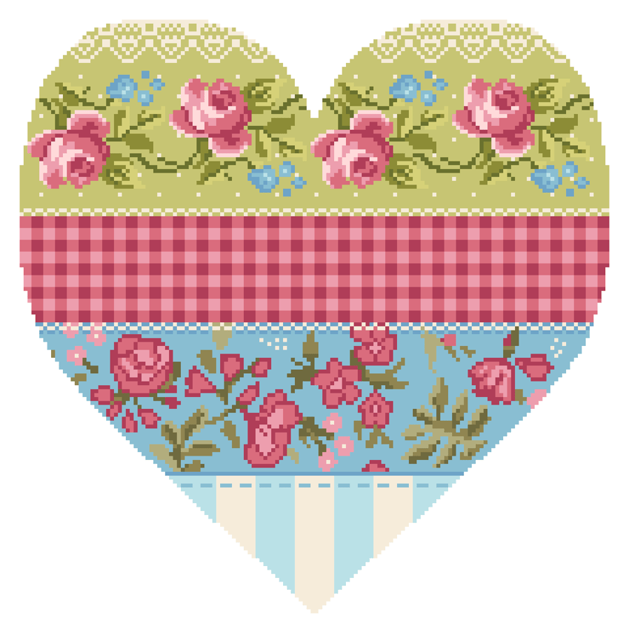 114 - Cross Stitch Patchwork Heart Victorian Rose Block Quilt Shabby Chic