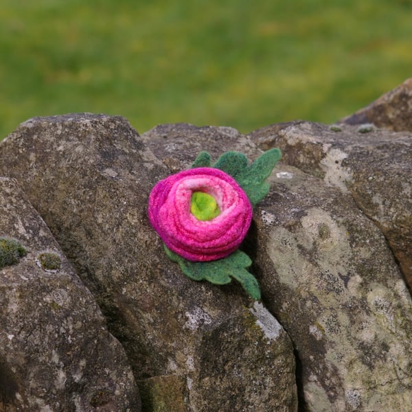 Handmade Felted Wool Flower Brooch